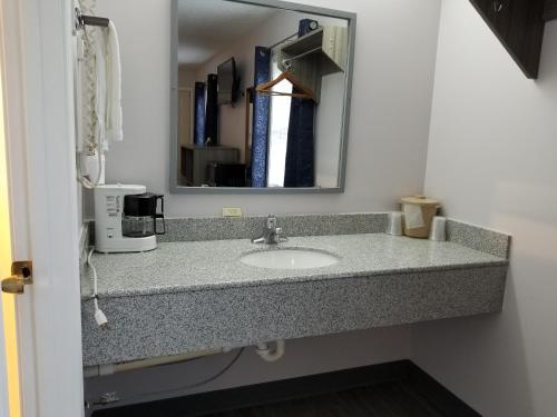 a bathroom counter with a sink and a mirror at Old Bardstown Inn in Bardstown