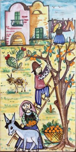 a drawing of a man and a child and a tree at Villa La Zagara in Minori