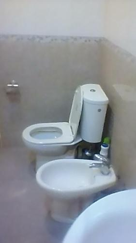 a white bathroom with a toilet and a sink at Sayat-Nova 2 in Gyumri