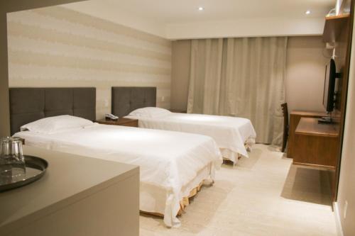um quarto de hotel com duas camas e uma televisão em Fresh Hotel em São Paulo