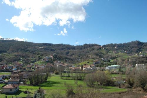 a small town on a hill with houses and trees at La Torretta in Beverino