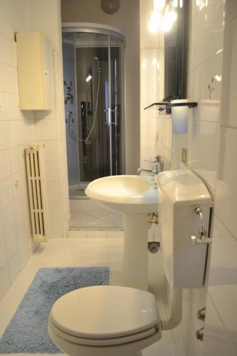 bagno bianco con servizi igienici e lavandino di Appartamento Tuscany a Cenaia