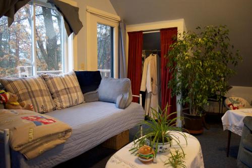 a living room with a couch and a plant at Artful Lodging & Retreats in Montpelier