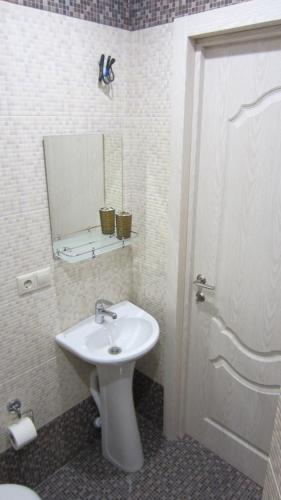 ソチにあるApartment on Volzhskaya 30のバスルーム(白い洗面台、鏡付)