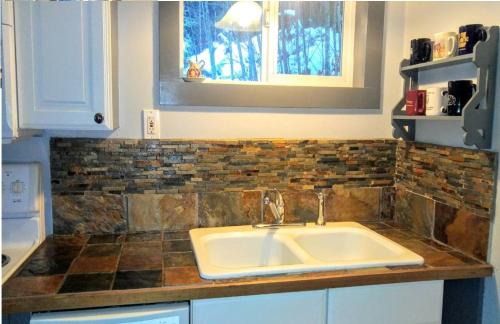 a kitchen counter with a sink and a window at Packwood Ski & Vacation Getaway in Packwood