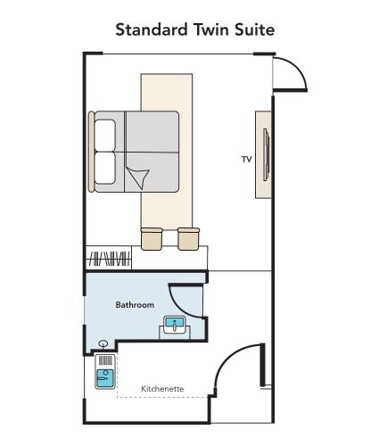 a floor plan of the standard twin suite at Acappella Suite Hotel, Shah Alam in Shah Alam