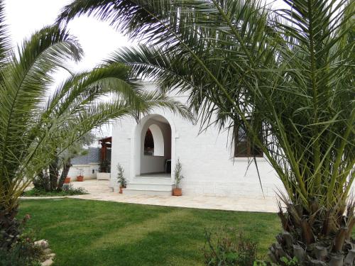 a white house with a palm tree in the yard at Rifugio Delle Grotte in Castellana Grotte