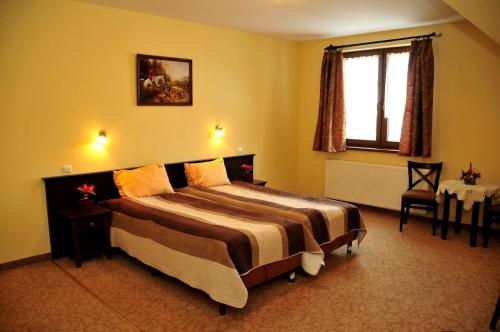 a bedroom with a large bed and a window at Pensjonat Palomino in Karpacz