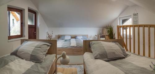 1 Schlafzimmer mit 2 Betten im Dachgeschoss in der Unterkunft Apartma PEPI in Rogaška Slatina