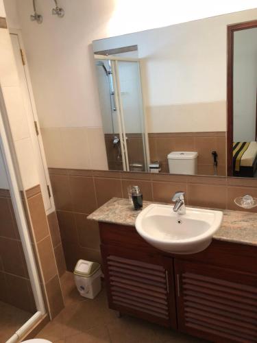 La salle de bains est pourvue d'un lavabo et d'un miroir. dans l'établissement Hedges Court Residencies Town Hall- 2 Bed Room Apartment, à Colombo