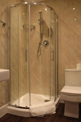 a shower stall in a bathroom with a toilet at Lindum Lodge in Torquay