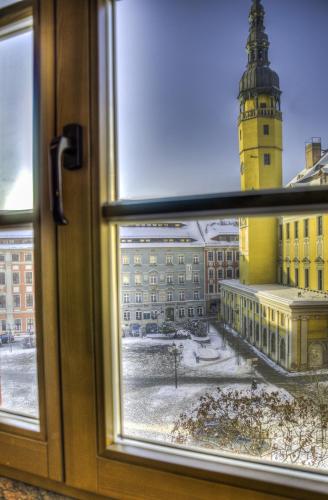 a view of a building from a window at Zum Handtuch in Bautzen