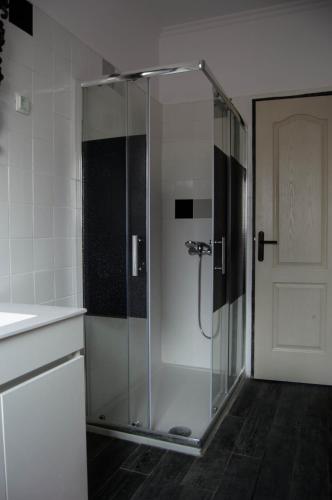 a shower with a glass door in a bathroom at Lisbon Hostel Terminal 3 in Lisbon