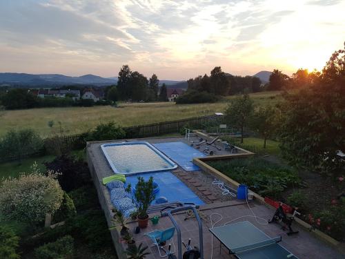 an overhead view of a swimming pool in a yard at Vila na Skalce in Česká Kamenice