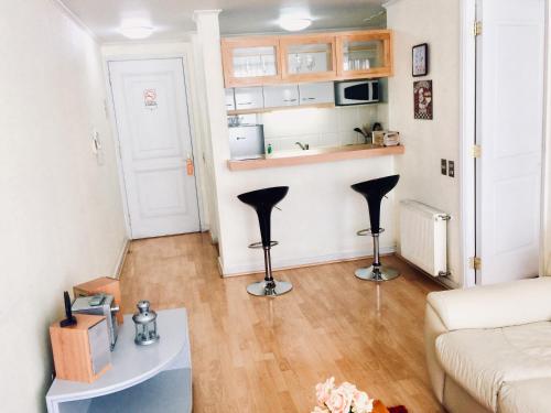 サンティアゴにあるAconcagua Apartmentsのソファとテーブルのあるリビングルーム