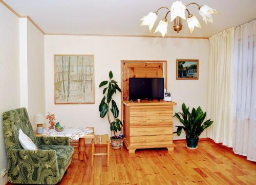 En tv och/eller ett underhållningssystem på Līvijas apartamenti