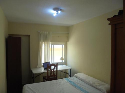 アルメリアにあるVivienda Turística Argollonesのベッドルーム1室(ベッド1台、ノートパソコン付きのデスク付)