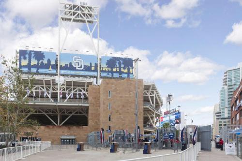 a stadium with a sign on top of it at Super 8 by Wyndham San Diego Hotel Circle in San Diego