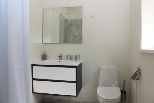 a bathroom with a sink and a toilet at Lyng Dal Hotel og Restaurant in Ry