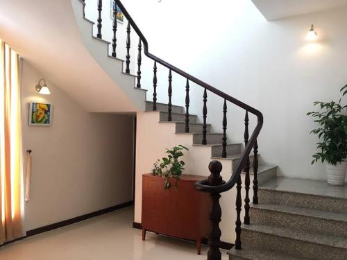 a staircase in a house with a plant at Vietnam Golf - Lake View Villas in Ho Chi Minh City