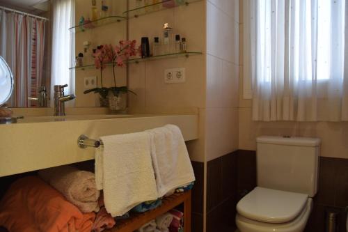 ミアミ・プラトーヤにあるSHG MIAMI DORADO II Wifi and Netflixのバスルーム(洗面台、トイレ、鏡付)