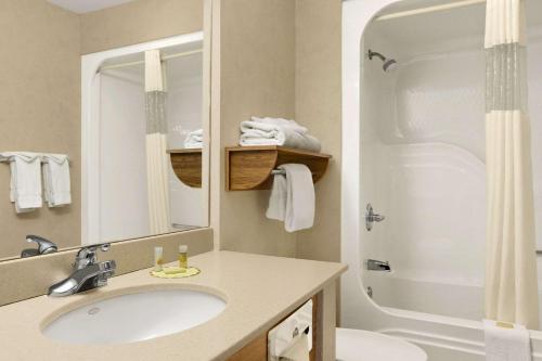 een badkamer met een wastafel en een douche bij Days Inn by Wyndham Rapid City in Rapid City