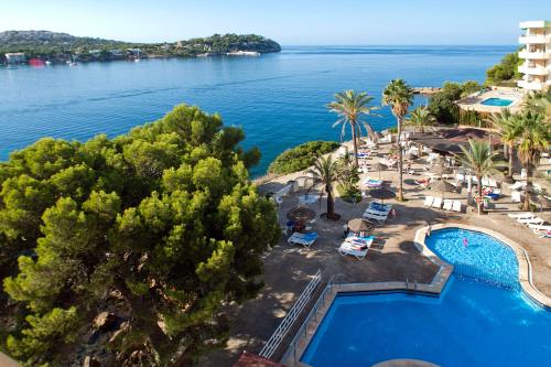 a large body of water with palm trees at TRH Jardín Del Mar in Santa Ponsa