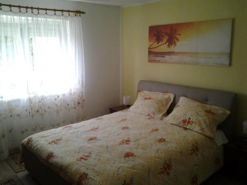 a bedroom with a large bed with a window at Apartment Mile in Šibenik