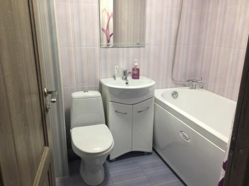 エッセントゥキにあるApartment on Kislovodskayaのバスルーム(トイレ、洗面台、バスタブ付)