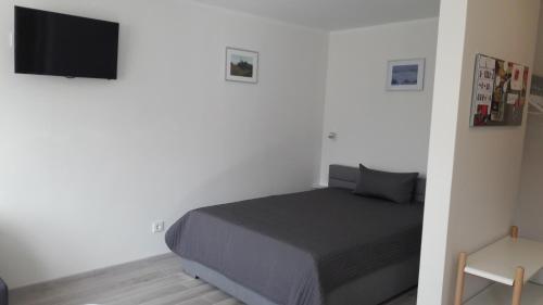 Ένα ή περισσότερα κρεβάτια σε δωμάτιο στο Anykščiai Center Apartment