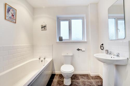 プスヘリにあるBryn Llewelynのトイレと洗面台を備えた白いバスルーム