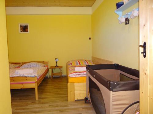 a room with two beds and a tv in it at Farma Růžová in Růžová