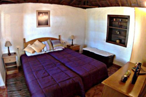 a bedroom with a purple bed in a room at La casa de La Cartita in Puntagorda
