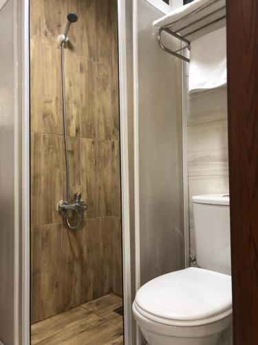 a bathroom with a toilet and a shower at Gulistan Hotel in Zara