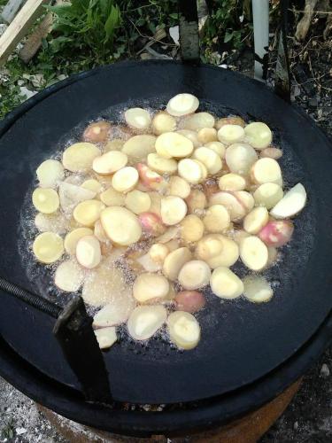 Un sacco di cibo sta cuocendo su una griglia di Conacul Caterinei a Polovragi