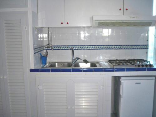 una cucina con lavandino e piano cottura di L'Isolana Case Vacanza Palma 2 a Ponza