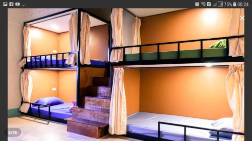 two bunk beds in a dorm room with at Grace hostel - Chiang Rai in Chiang Rai