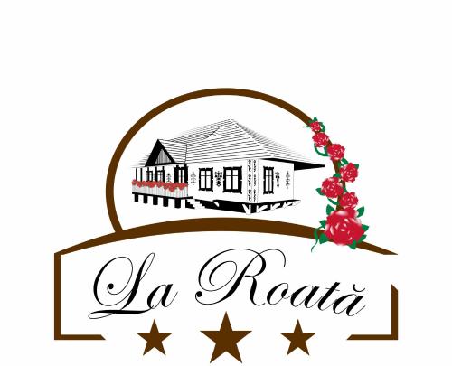 a drawing of a house and a sign with the words la rocca at Pension La Roata in Gura Humorului