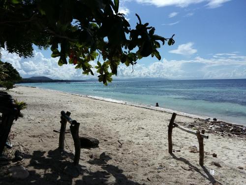 a beach with a fence in the sand and the ocean at Reggae Guesthouse in Panglao
