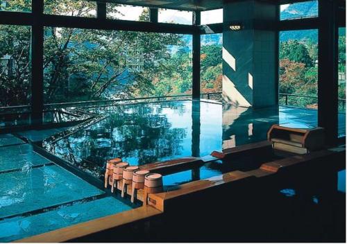 Zimmer mit einem Pool in einem Gebäude in der Unterkunft Kinugawa Onsen Sanraku in Nikko