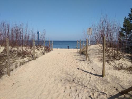 a sandy path leading to the ocean on a beach at Gdansk Neptun Park apartament 4 osobowy przy plaży in Jelitkowo