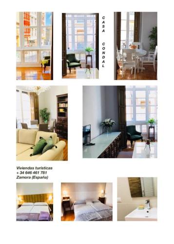 a collage of four pictures of a living room at Casa Condal de Reyna in Zamora