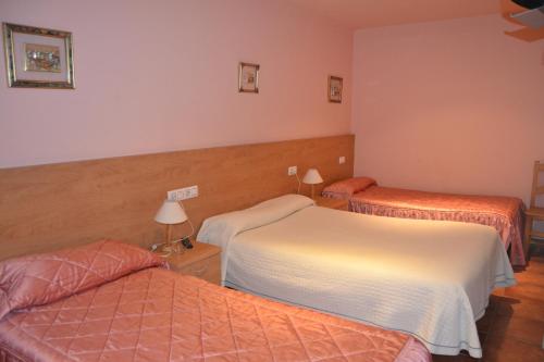 a hotel room with two beds in a room at Hostal Arévacos in Soria