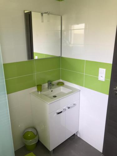 a bathroom with a sink and a mirror at Chez Sophie in Dole