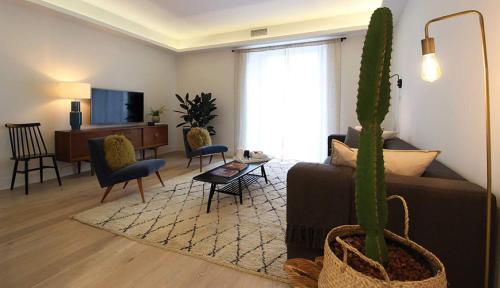 a living room with a couch and a cactus at Exclusivo en Barrio de Salamanca in Madrid