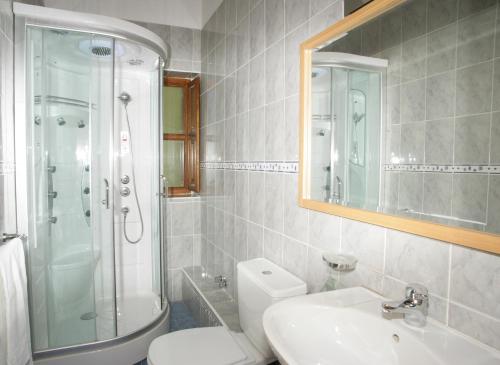 La salle de bains est pourvue d'une douche, de toilettes et d'un lavabo. dans l'établissement Viviendas Rurales Peña Sagra, à Cahecho