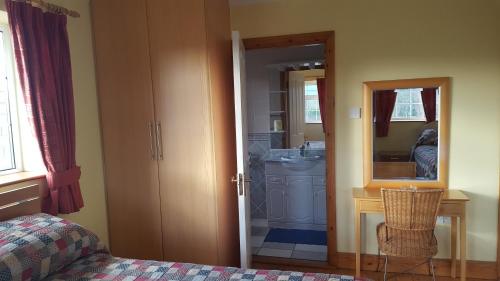 una camera da letto con bagno dotato di lavandino e specchio di Tomedjocon a Fermoy