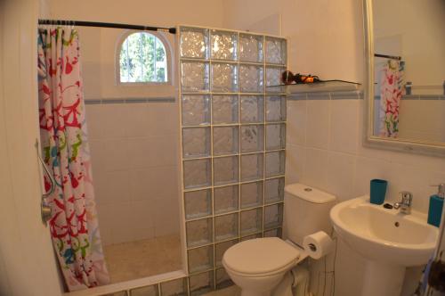 a bathroom with a toilet and a sink at Tropical Gecko Studio - Sweet Jewel Apartments in Christ Church