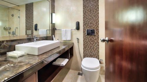 a bathroom with a sink and a toilet at Radisson Jaipur City Center in Jaipur