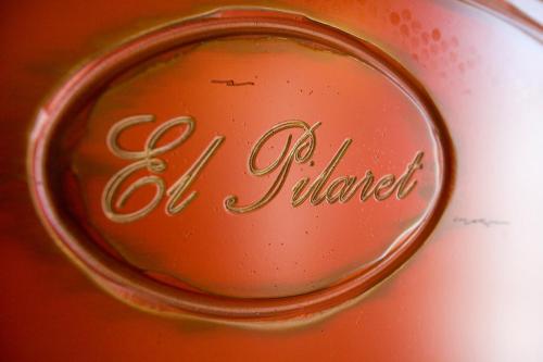 a close up of a wine glass with the word ol stirred at Hotel Rural El Pilaret in Azanúy